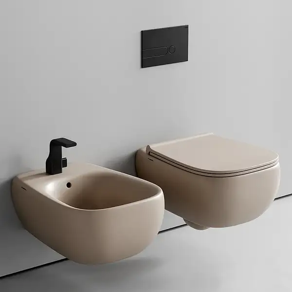 Унитаз подвесной Goclean® (безободковый) Flaminia Fluo с сиденьем Soft Close, цвет - Argilla opaco (матовый) FU118G+FUCW05 Argilla