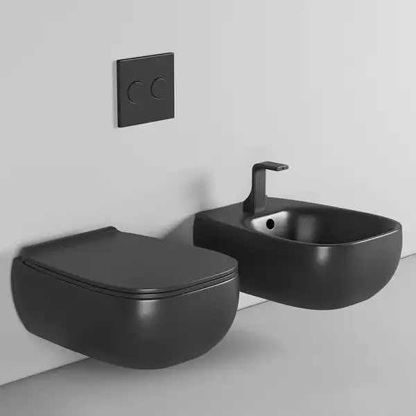 Унитаз подвесной Goclean® (безободковый) Flaminia Fluo с сиденьем Soft Close, цвет - Carbone opaco (матовый) FU118G+FUCW05 Carbone