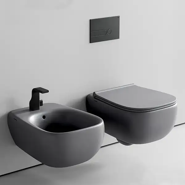 Унитаз подвесной Goclean® (безободковый) Flaminia Fluo с сиденьем Soft Close, цвет - Cenere opaco (матовый) FU118G+FUCW05 Cenere