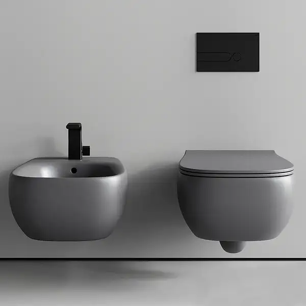 Унитаз подвесной Goclean® (безободковый) Flaminia Fluo с сиденьем Soft Close, цвет - Cenere opaco (матовый) FU118G+FUCW05 Cenere