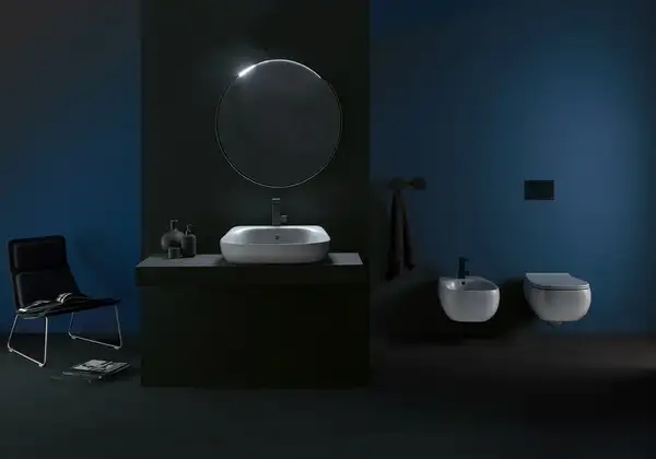 Унитаз подвесной Goclean® (безободковый) Flaminia Fluo с сиденьем Soft Close, цвет - Cenere opaco (матовый) FU118G+FUCW05 Cenere