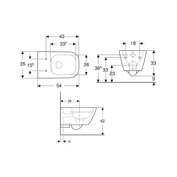 Geberit SMYLE SQUARE унитаз подвесной Rimfree, воронкоподобный, закритая форма (500.208.01.1)