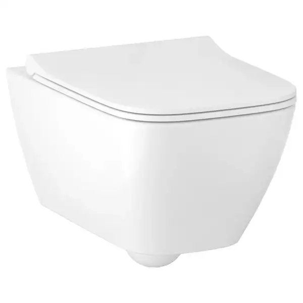 Унитаз подвесной, укороченный Rimfree (безободковий) Geberit Smyle Square с сиденьем Soft Close (500.379.01.1+500.688.01.1) фото 1 Aquada.com.ua