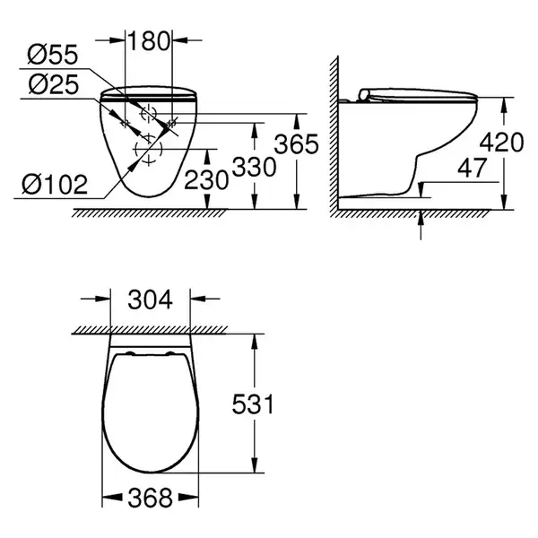 Унитаз подвесной Grohe Bau Ceramic, безоободковый с сиденьем Soft Close (39351000) фото 3 Aquada.com.ua