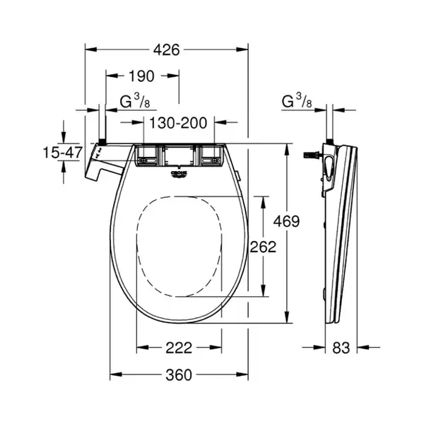 Унитаз подвесной Grohe Bau Ceramic Air, с сиденьем с функцией биде и термостатом Grohtherm Micro (39652SH0) фото 8 Aquada.com.ua