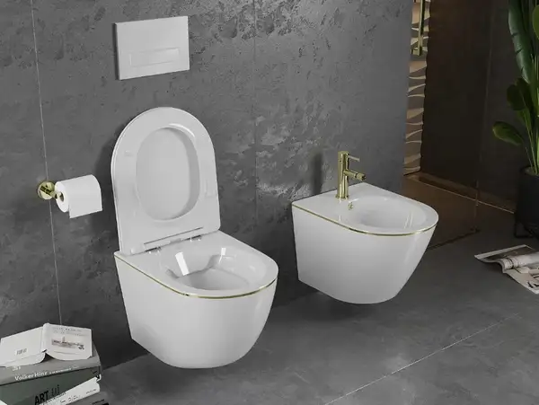 Подвесной унитаз MEXEN LENA WHITE GOLD EDGE (MEX-30224005)