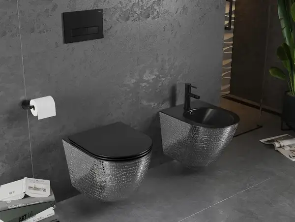 Подвесной унитаз MEXEN LENA SILVER BLACK MATT с узором (MEX-30224072)
