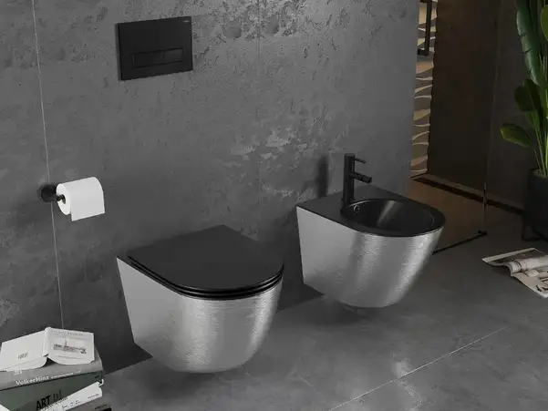 Подвесной унитаз MEXEN LENA BRUSHED SILVER BLACK MATT (MEX-30224073)