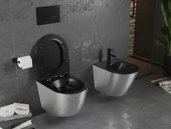 Подвесной унитаз MEXEN LENA BRUSHED SILVER BLACK MATT (MEX-30224073)
