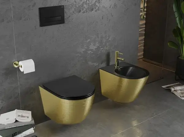 Подвесной унитаз MEXEN LENA BRUSHED GOLD BLACK MATT (MEX-30224077)
