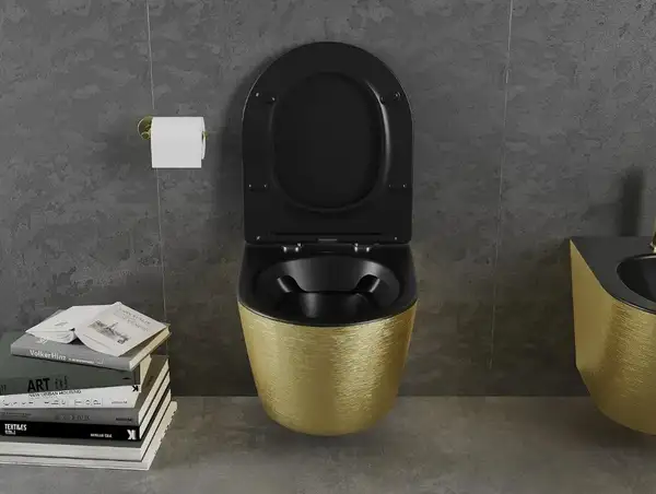 Подвесной унитаз MEXEN LENA BRUSHED GOLD BLACK MATT (MEX-30224077)
