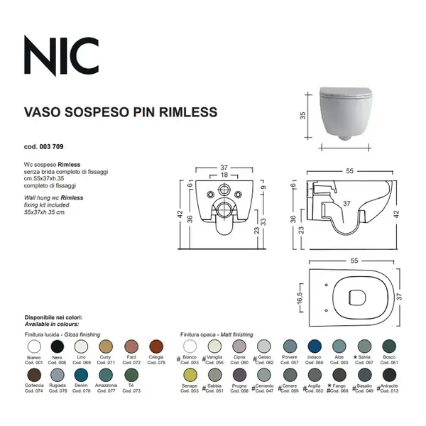 Nic Design Pin Подвесной унитаз, матовый белый (003709003) (003709003_005712003)