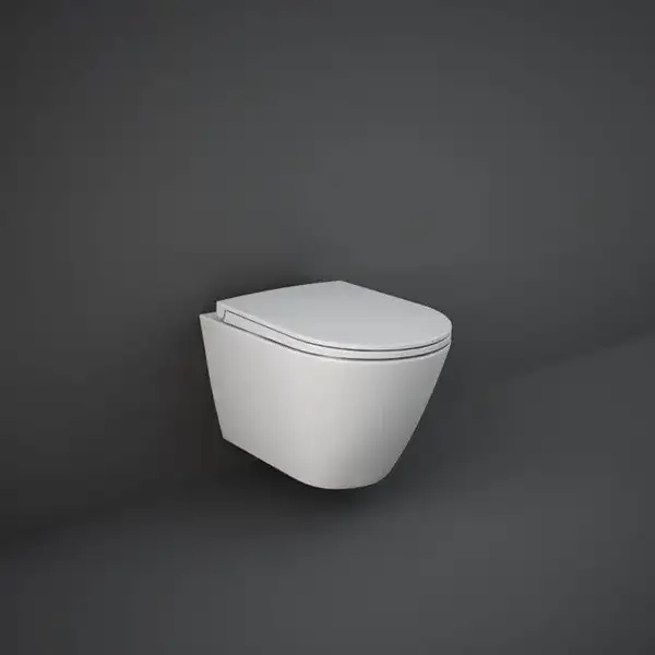 Унитаз подвесной Rimless (безободковый) Rak Ceramics Feeling c сиденьем, белый матовый (RST23500A+RSTSC3901500)