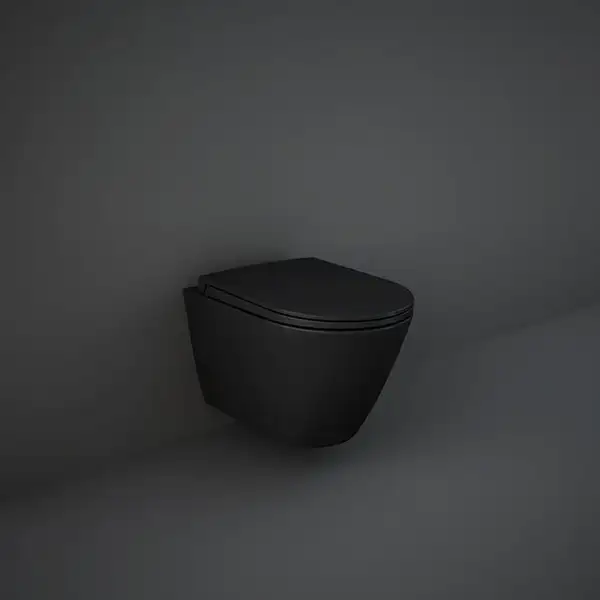 Унитаз подвесной Rimless (безободковый) Rak Ceramics Feeling с сидением Soft Close, чёрный матовый (RST23504A+RSTSC3901504)