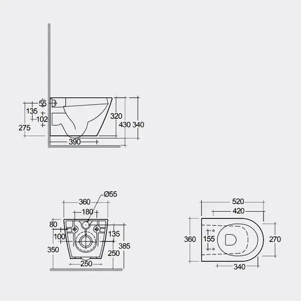 Унитаз подвесной Rimless (безободковый) Rak Ceramics Feeling, matt cappuccino (RST23514A)