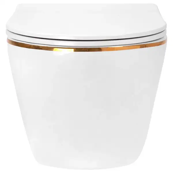 Подвесной унитаз REA CARLO WHITE MINI FLAT GOLD EDGE белый (REA-C1222)