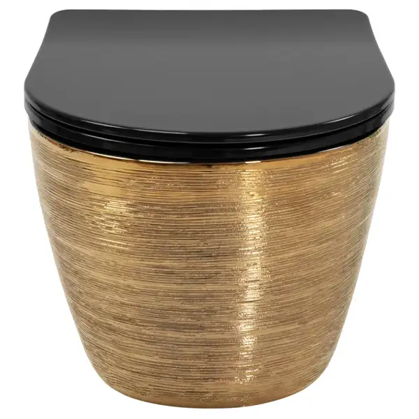 Подвесной унитаз REA CARLO FLAT BRUSHED GOLD BLACK золотой (REA-C3300)