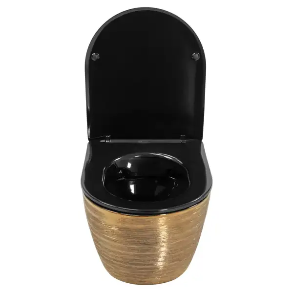 Подвесной унитаз REA CARLO FLAT BRUSHED GOLD BLACK золотой (REA-C3300)
