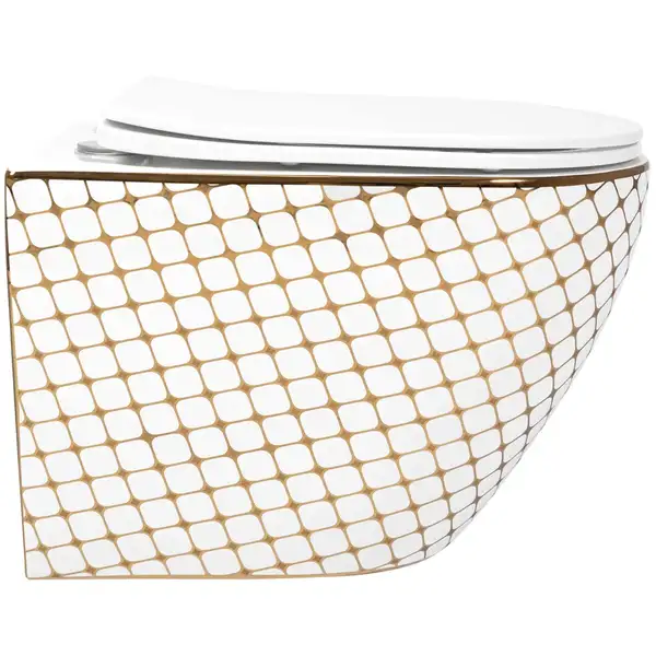 Подвесной унитаз REA CARLOS FLAT DIAMOND GOLD белый (REA-C5100)