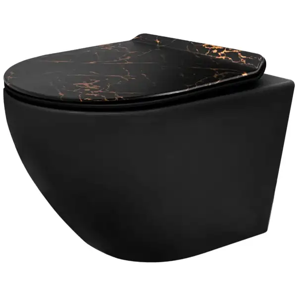 Подвесной унитаз REA CARLO MINI RIMLESS SLIM BLACK MATTE MARBLE (REA-C8001)