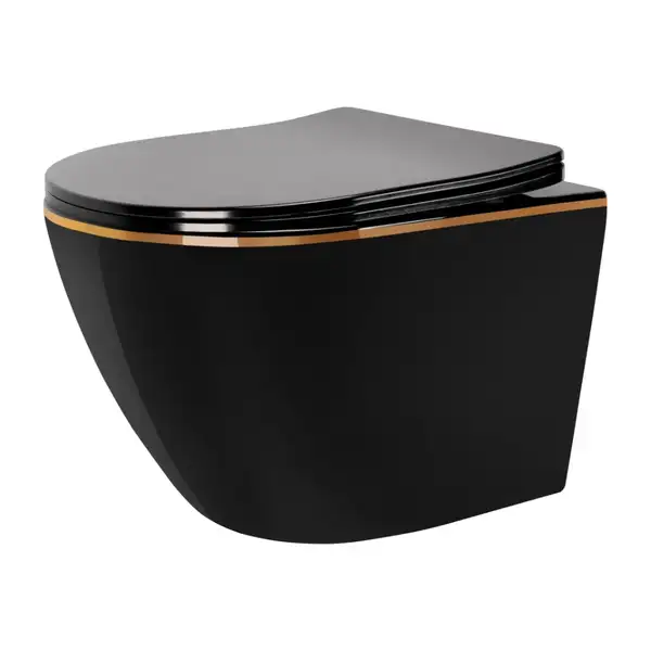 Подвесной унитаз REA CARLO BLACK MINI FLAT GOLD EDGE черный (REA-C8800)