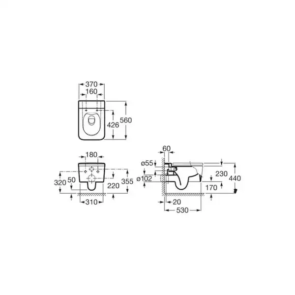 Унітаз підвісний Roca Inspira Square Rimless 56x37 з кришкою, білий (A346537620/A80153262B) (A346537620_A80153262B)