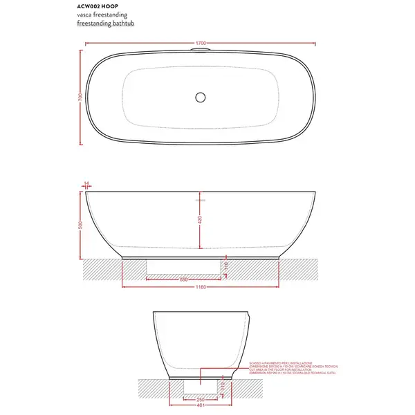 Ванна з штучного каменю Artceram Hoop 170x70 (ACW002 01)