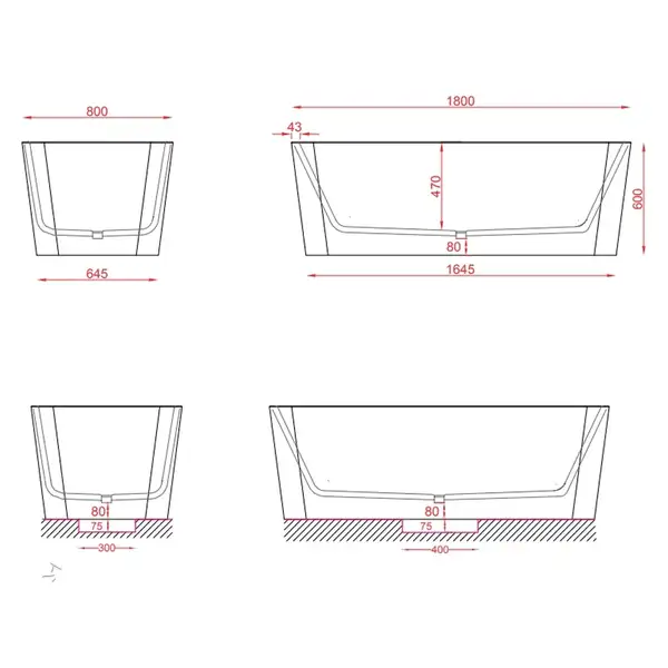 Ванна зі штучного каменю Artceram Square 180x80, білий матовий (ACW004 05)