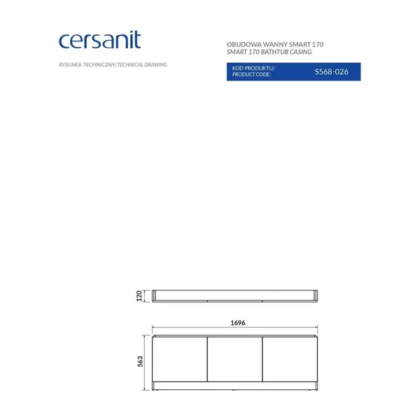 Cersanit Панель для ванни Smart 170 біла  Церсаніт (FZZO1000843624)
