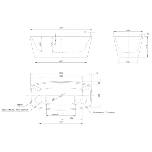 Ванна акриловая Knief Cube 1700 х 800 х 600 мм, белая (0100-284) фото 3 Aquada.com.ua