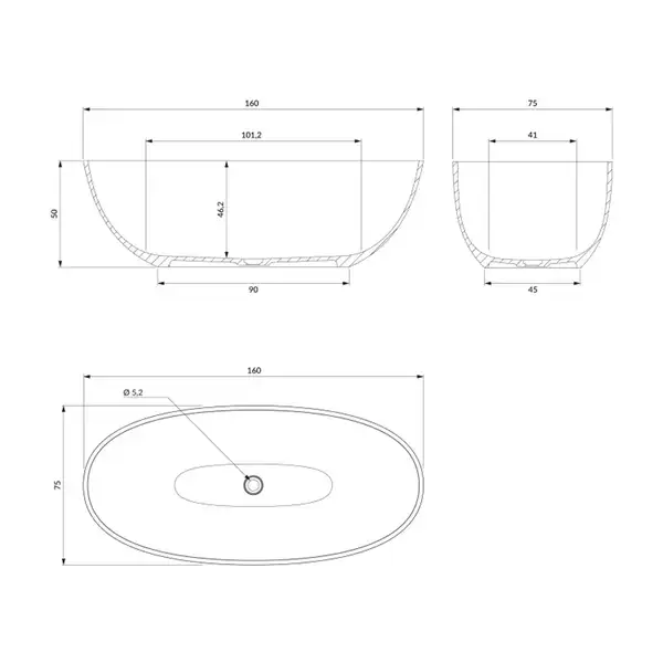 ванна Omnires Shell 160x75 овальна white (SHELLWWBP)