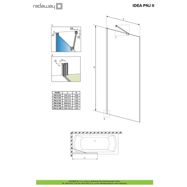 Шторка для ванни Idea Black PNJ II 80 Frame, RADAWAY (10001080-54-56)