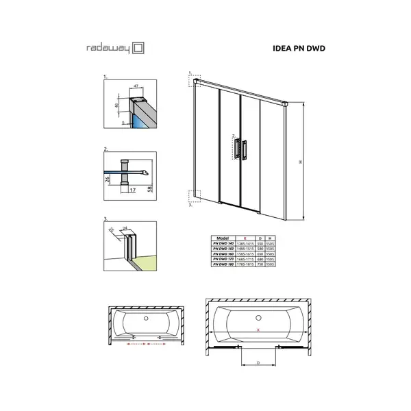 Шторка для ванни Idea PN DWD 160, RADAWAY (10004160-01-01)