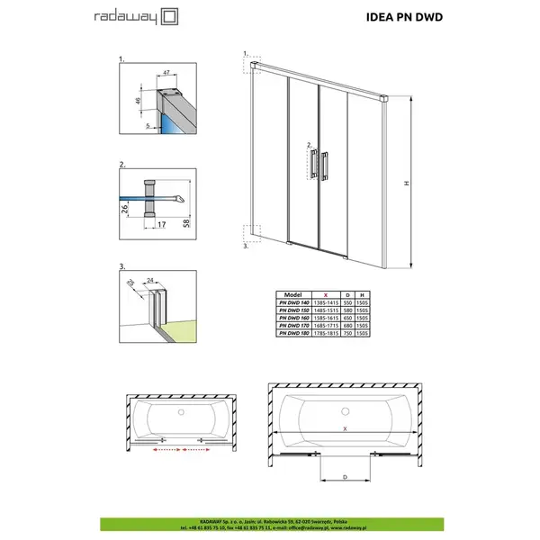Шторка для ванни Idea Black PN DWD 170,  RADAWAY (10004170-54-01)