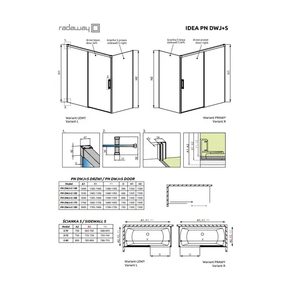 Стінка для ванни нерухома Idea Black PN S 80 L, RADAWAY (10005080-54-01L)