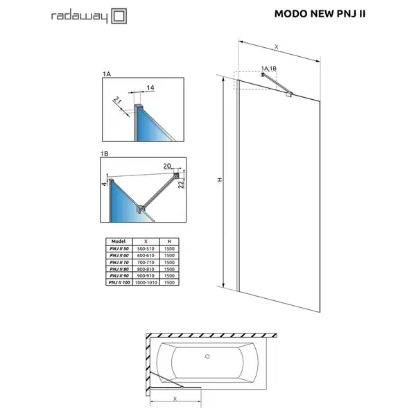 Шторка для ванни Modo New Black PNJ II 80, RADAWAY (10006080-54-01)