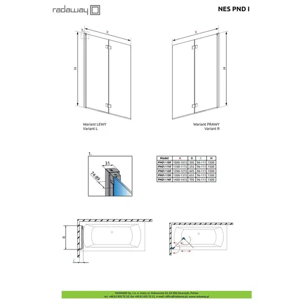 Шторка для ванни NES PND I 100 ліва, RADAWAY (10010100-01-01L)