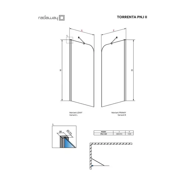 Шторка для ванни одноелементна Torrenta PNJ 80 ліва, (201101-101NL) RADAWAY (1201101-101L)