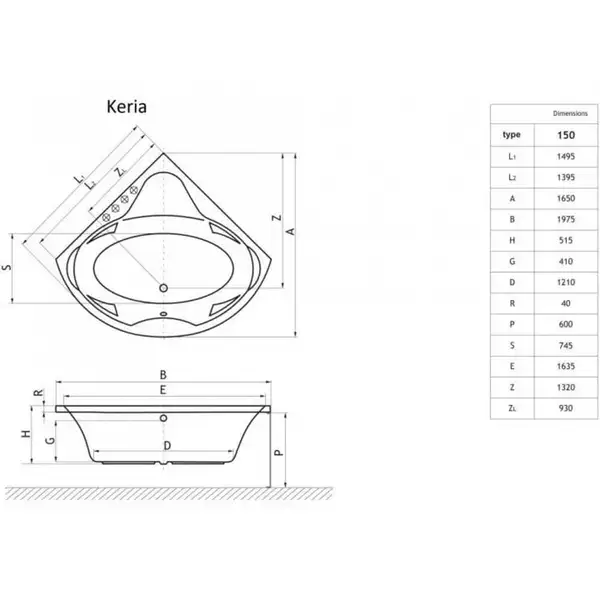 Панель до ванни фронтальна KERIA 150, RADAWAY (OBEX.KON.15WH)