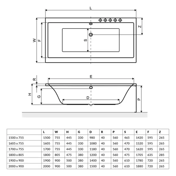 Radaway Aridea Ванна прямоугольная 190x90, белая (WA1-24-190x090US)