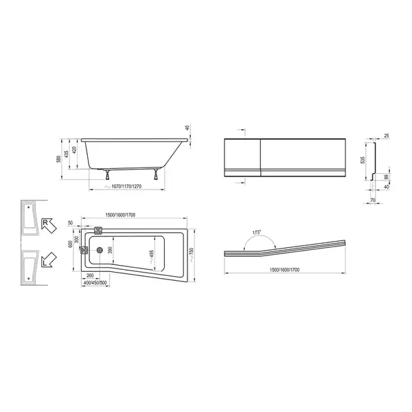 Панель до ванни фронтальна права A BEHAPPY II 150 R, RAVAK (CZ99100A00)