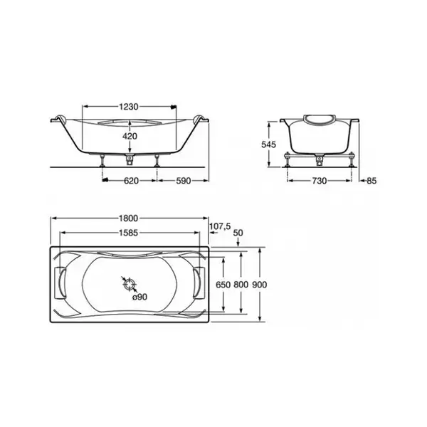 Ванна акрилова Becool 180x90 (A248013001)+сифон Roca  ІСПАНІЯ