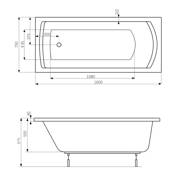 Ванна акрилова Linea XL 1600х750мм(A24T026000) біла,+ніжки  Roca