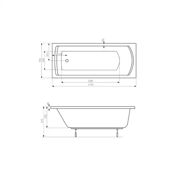 Ванна Linea  XL 1700X750  A24T050000+ ніжки  Roca  ІСПАНІЯ (A24T050000)