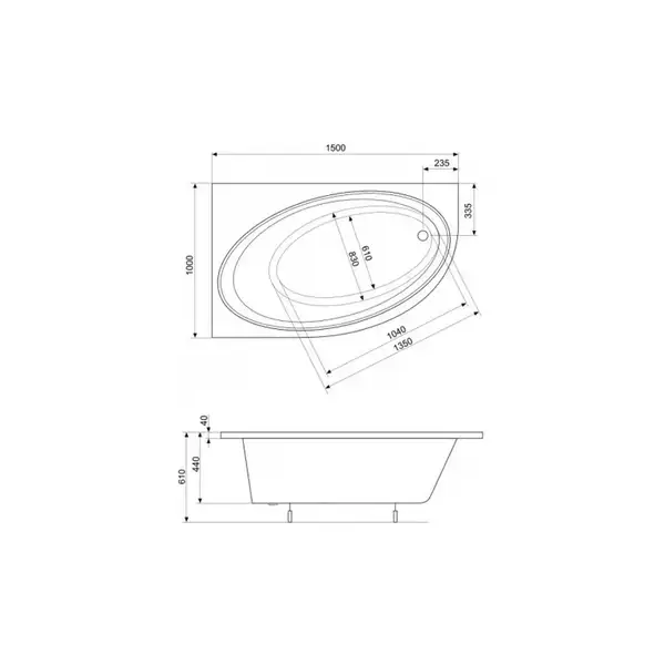 Ванна A24T201000 ORBITA ліва 1500X1000  +ніжки  Roca
