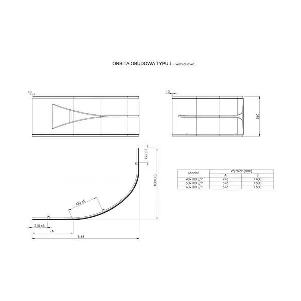 Панель A25T068000 ORBITA ліва 1500X1000   Roca