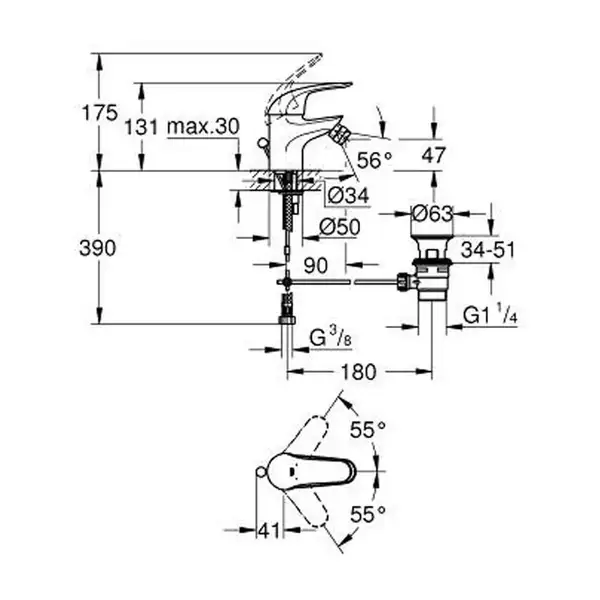 Смеситель для биде, однорычажный Grohe Euroeco (цвет- хром) (23266000) фото 2 Aquada.com.ua