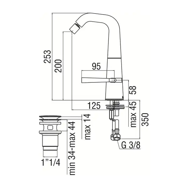 LK00119/2CR Змішувач для біде з дон клапаном хром Nobili ІТАЛІЯ (LK00119/2CR)