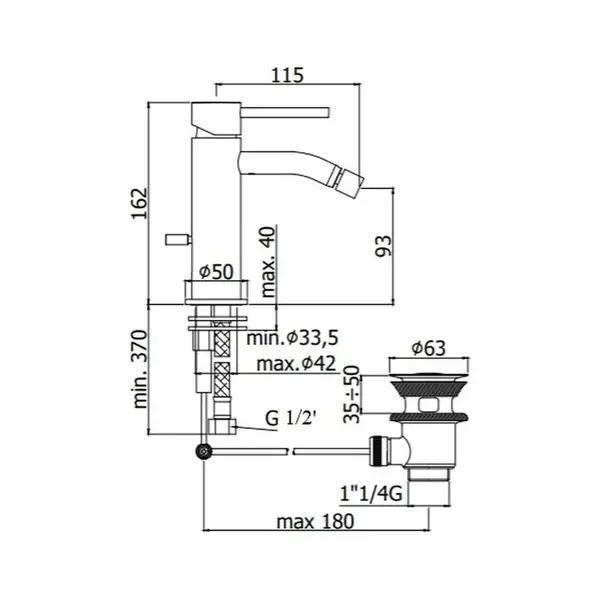 Змішувач для біде Paffoni Light з донним клапаном, Brushed Black Nickel (LIG135NKNSP)