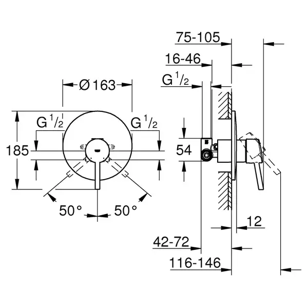 Смеситель однорычажный для душа Grohe Concetto DN 15 (цвет - хром) со встраиваемой и наружной частью (32213001) фото 2 Aquada.com.ua